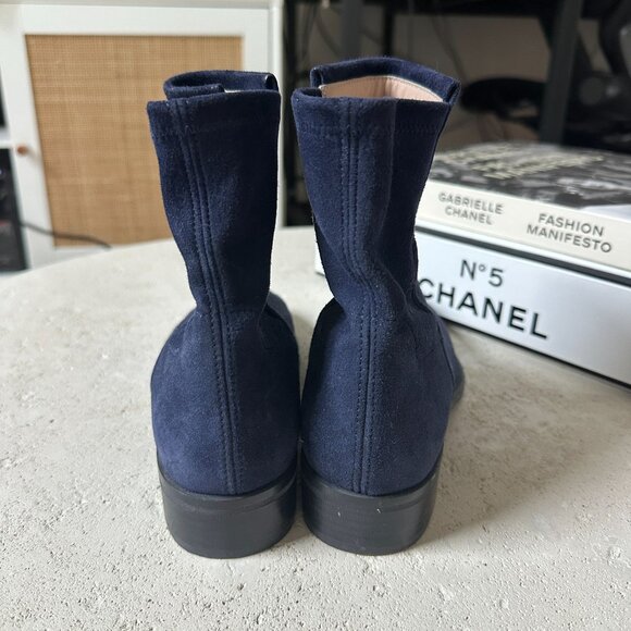 Stuart Weitzman Easy‎ On Reserve Blue Suede Pull-On 50/50 Booties Size 6M - Picture 7 of 10